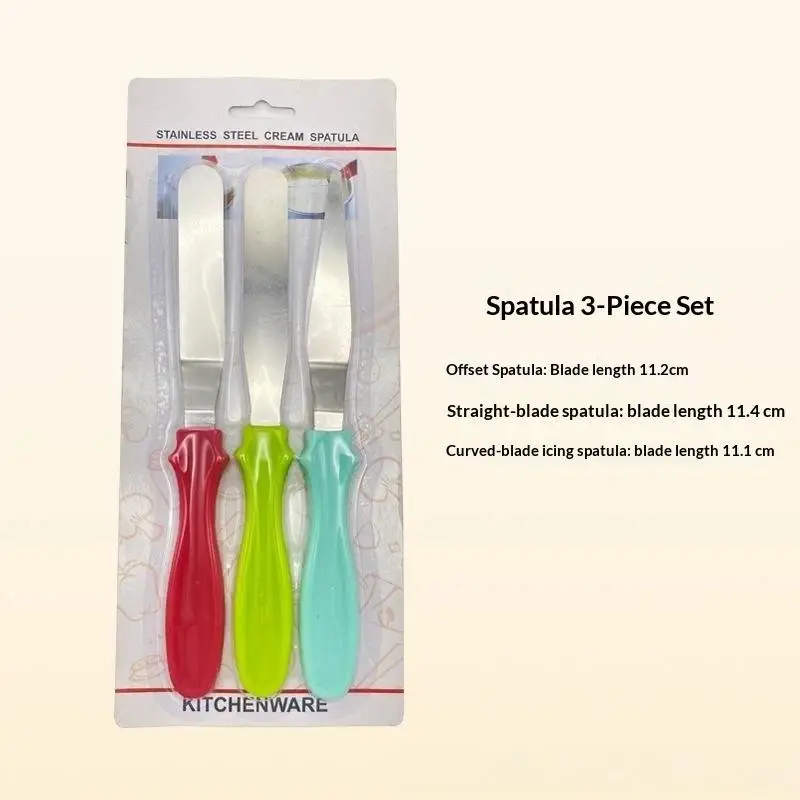 3Pcs Stainless Steel Cake Cream Spatula Set Non Slip Colored Handles Baking Scraper Butter Smoothing Knife For Cake Baking