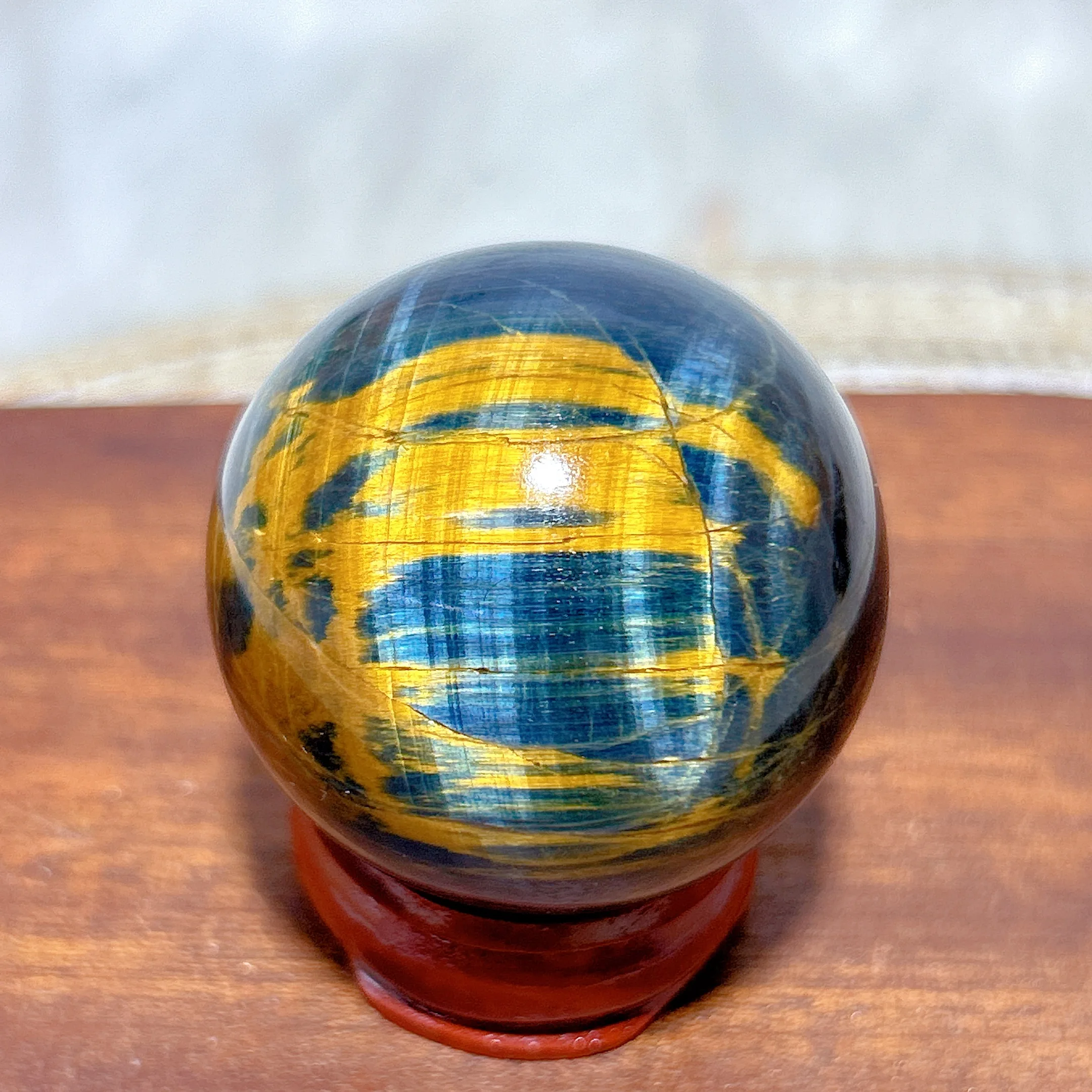 Healing Natural Crystal Golden Blue Flashy Tiger Eye Sphere High Quality Gemstones Mineral Energy Ornament Room Decor Gift