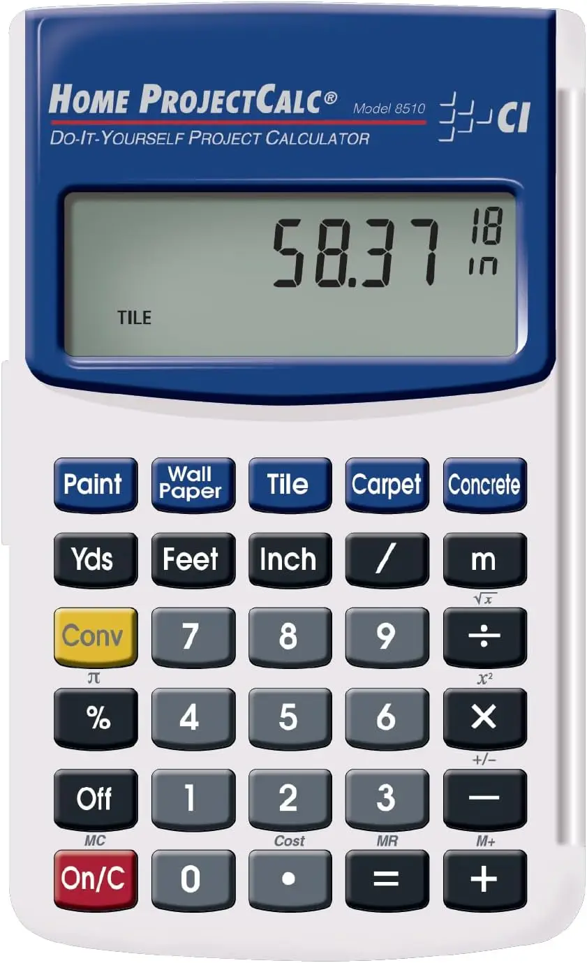 

Калькулятор для DIY-проектов: Оценка количества материалов и стоимости для домашнего ремонта с вводом данных в единицах измерения (футы, дюймы, дроби), белый, маленький