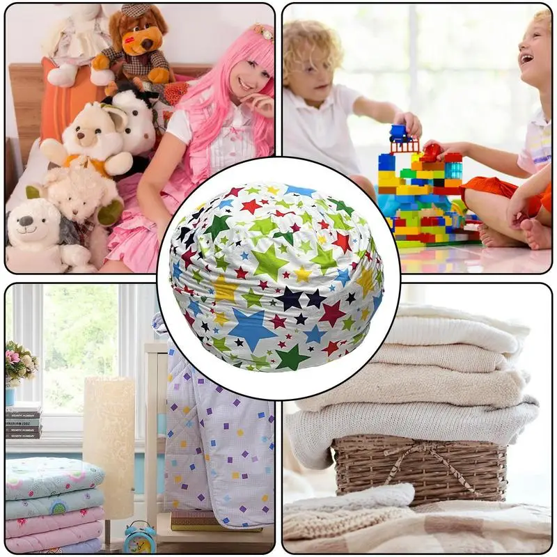 Kids Bean Bag Cover Cute Pattern Beanbag Chairs For Kids Stuffed Animal Holder Kids Rooms Organizer With Handles Zippers Large