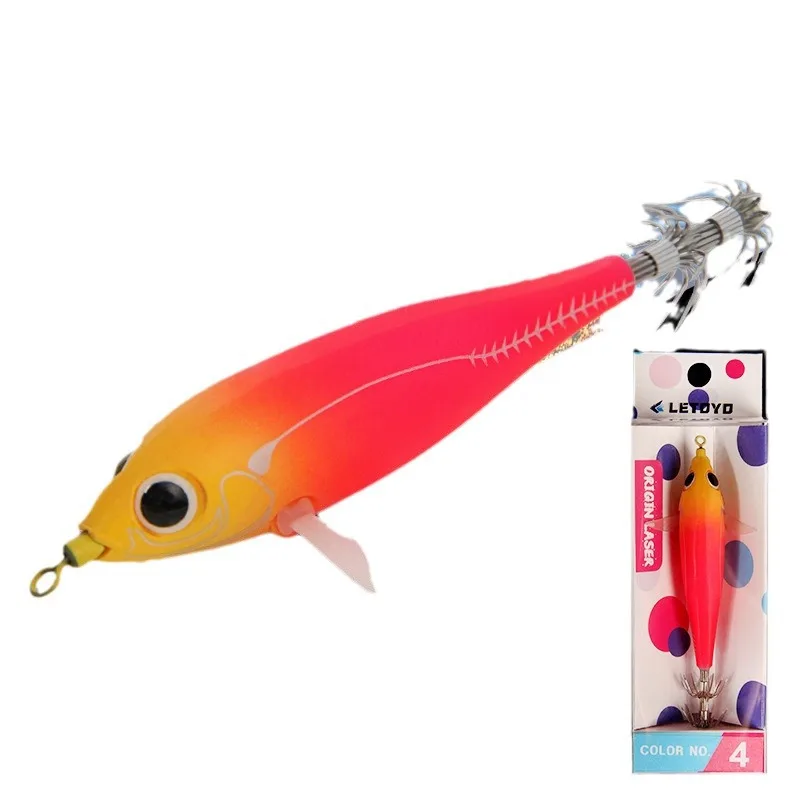 ALS 1 stks Hard Aas Glow Garnalen Haak Glow Kronen Inktvis Jigs 3.0 # 3.5 #   Zeevissen Lokken Set Kunstmatige Inktvis Octopus