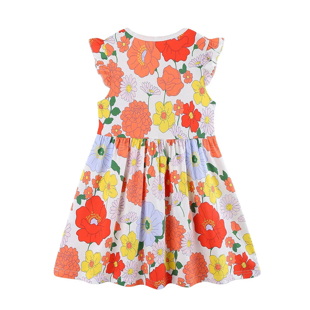 New Style 2-7T Girls Summer Dresses Printed Flowers Lovely Kids Wear Fly Sleeve Children's Frocks Toddler Clothing
