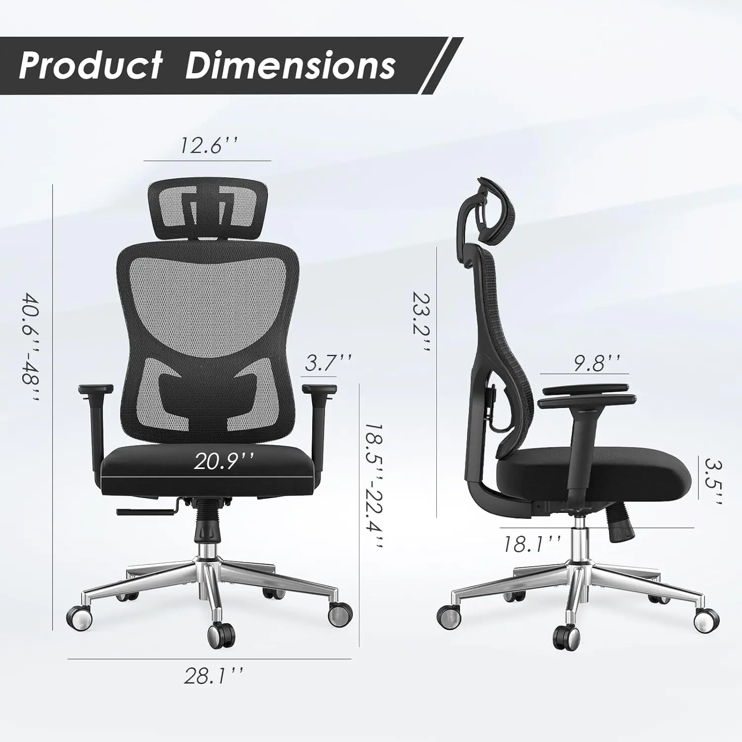 Ergonomic Mesh Office Desk Chair Home Computer Gaming Chair  Conference Chairs Adjustable Lumbar Support and 3D Armrests Black