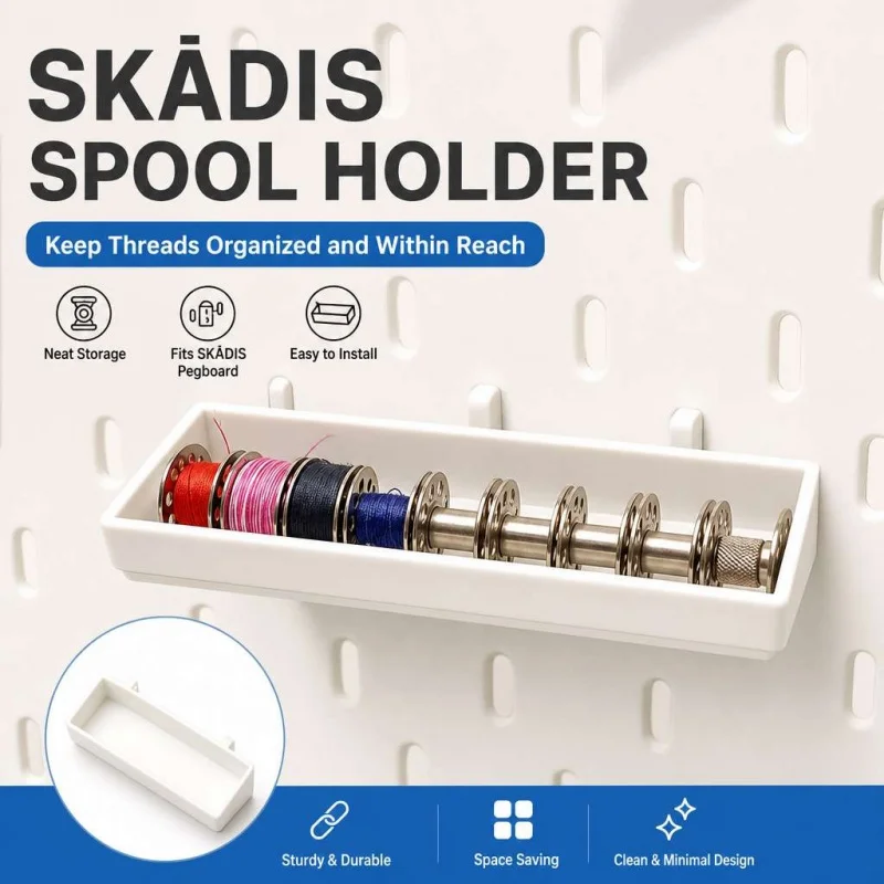 Skadis Pegboard Thread Spool Holder Sewing Bobbin Storage Tray Embroidery Craft Wall Organizer Rack