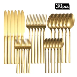 6/30pcs Stainless steel cutlery set, high-end steak knife, fork, dessert spoon, suitable for restaurant banquets parties