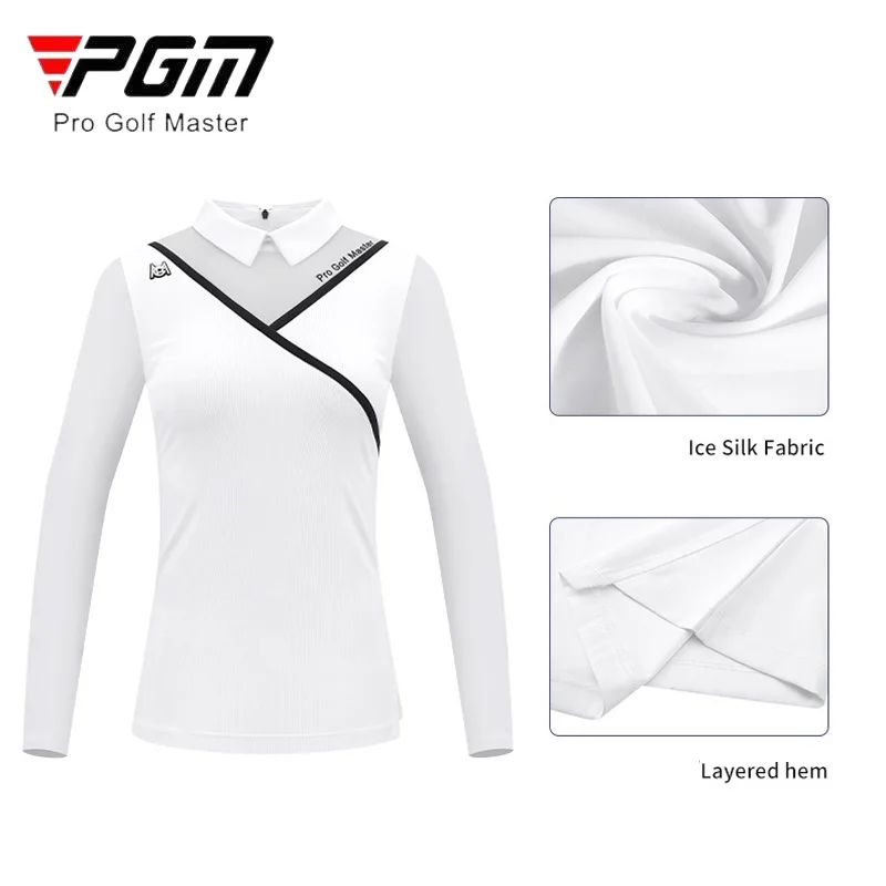 PGM Women Long Sleeve Golf T-shirt Ladies Ice Silk Breathable Tops Women Elastic Lapel Golf Shirt Female Back Zipper Sportwear