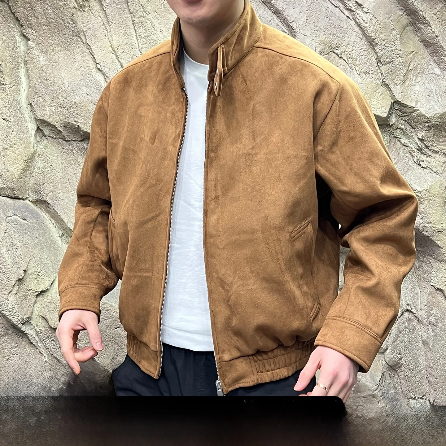 

Thiened Suede Jaet австралийский кенгуру с коричневым воротником Old Money Sle повседневное ветрозащитное теплое мужское пальто на молнии