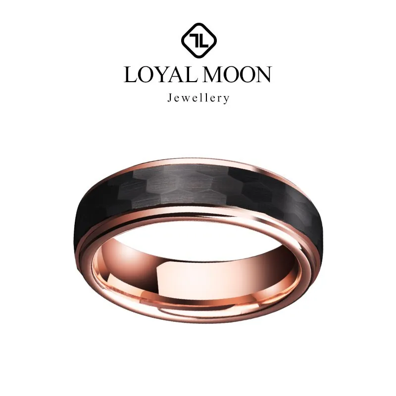 

Loyal Moon Tungsten Rings For Men Women Brushed Black Plating Rose Gold Inside, 6mm Width, Customized