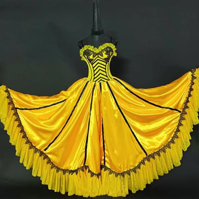 4 colores mujeres fiesta celebrar vestidos de noche Flamenco vestido de baile latino mujer puesta en escena ropa de Festival XS6981