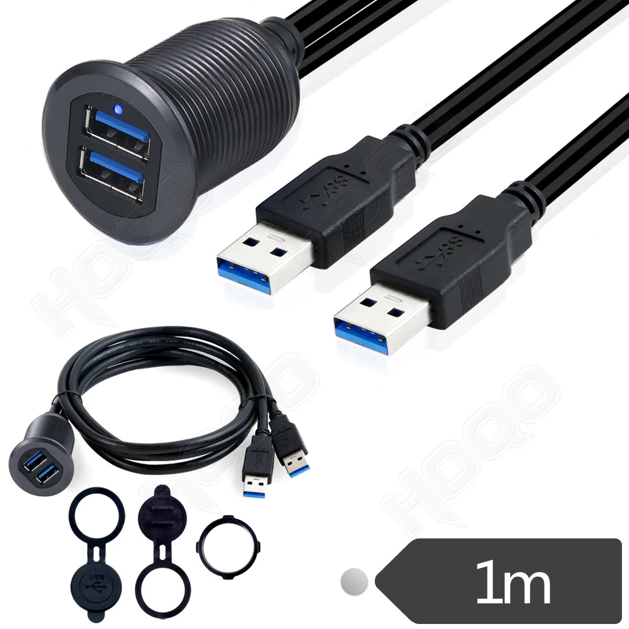 Armaturen brett USB-Verlängerung 1m Kabel mit staub dichter Abdeckung, Dual-Port-USB-3,0-Panel eingebettet Verlängerung kabel, Auto Boot