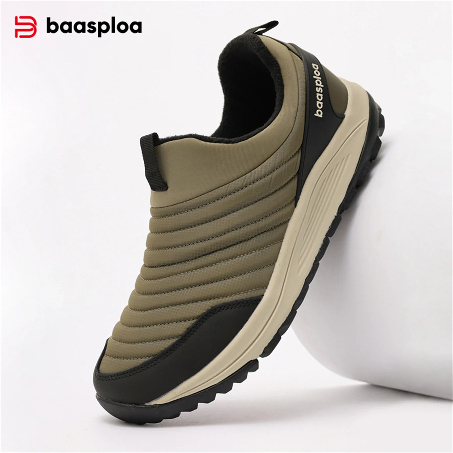 

Baasploa Walking Shoes Men Winter Lightweight Wide Width Slip On Warm Plush Shoes Male Casual Anti-skid Sneakers Footwear