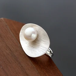 Handmade Creative Trendy Personality Rings Inlaid Natural Freshwater Pearl 925 Sterling Silver Ring Female Jewelry Gift