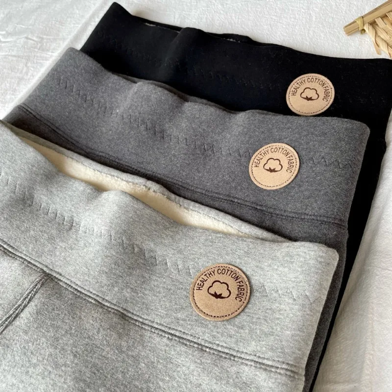 Cotton Super Thick Lamb Wool Leggings Autumn Winter Fashion Fleece Grey Ankle Pants Solid High Waisted Warm Cotton Pants