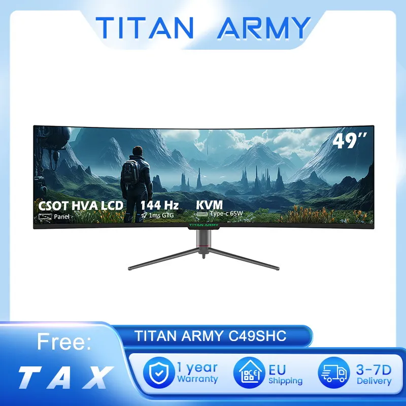 TITAN ARMY C49SHC 49-inch Gaming Monitor, 3840*1080 CSOT HVA Panel, 32:9 Oversized Curved Screen 144Hz High Refresh Rate PIP/PBP