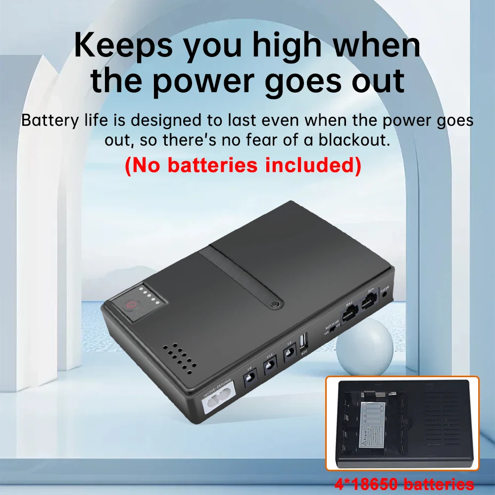 1018L 4*18650 Uninterruptible Power Supply Case  5V 9V 12V UPS Router Optical Cat Backup Power Supply No Batteries Included