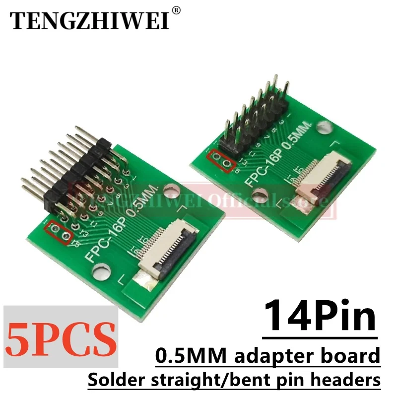 

5PCS FFC/FPC adapter board 0.5MM-14P to 2.54MM welded 0.5MM-14P flip-top connector Welded straight and bent pin headers