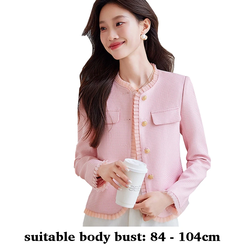 

High quality women blazer O neck ruffle edge single breast jacket autumn spring 2025 elegant office clothes blue white pink