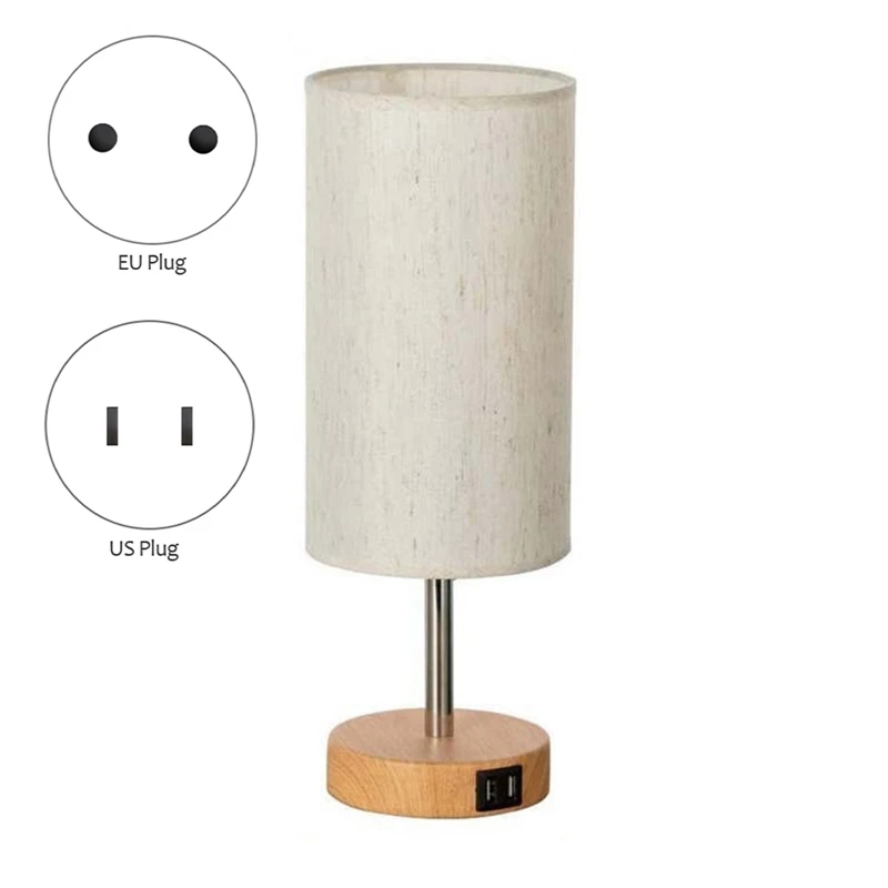 

Beside Table Lamp For Bedroom Nightstand - 3 Way Dimmable Touch Lamp USB C Charging Ports And AC Outlet