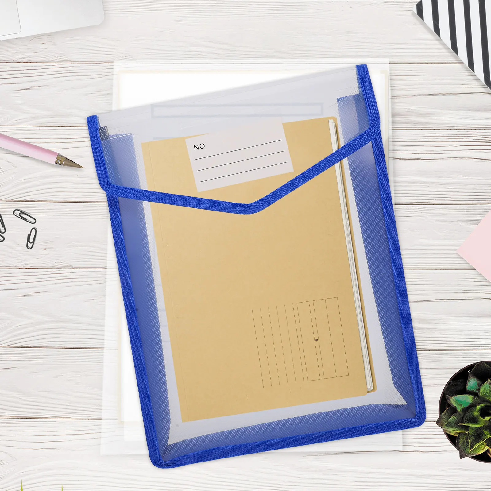 

Plastic File Holder Documents Folder Snap Closure Waterproof Organizer Large Capacity Portable File Storage Bag Office Home