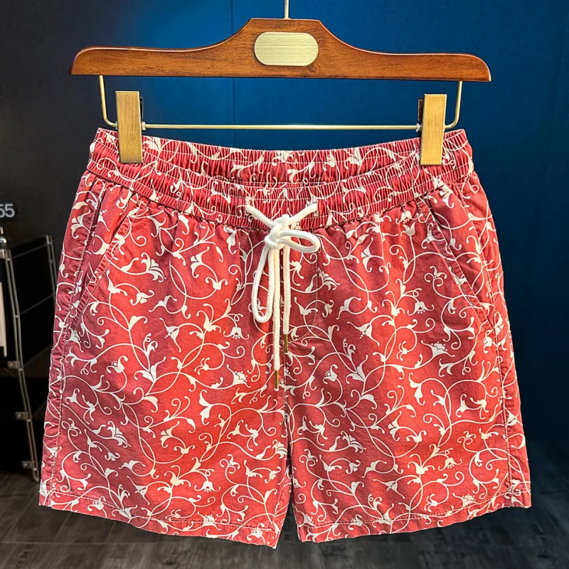2025 Summer New Outdoor Beach Pants for Men, Fashion Pattern, Quick Drying, Leisure, Sports, 3/4 Shorts