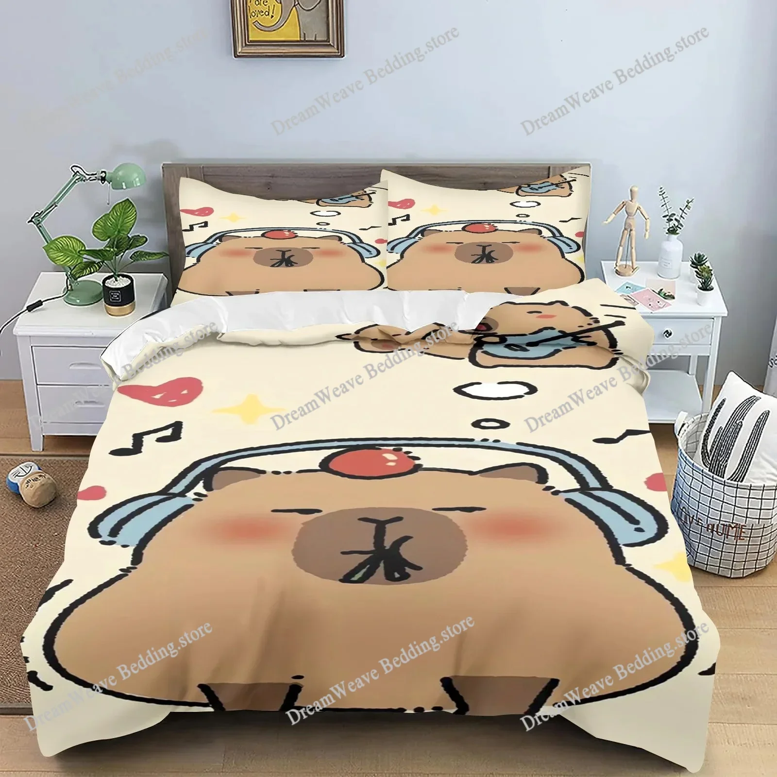 Capybara Bedding Set Twin Size Kids Gifts for Capybara Lovers Comforter Cover Set for Teens Capybara Animals Lovers Duvet Cover7