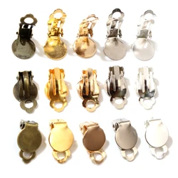 Clips d'oreille en fer plaqué, 5 couleurs, 10mm, 50 pièces/lot, haute qualité, boucles d'oreilles vierges/base de réglage, convient aux cabochons en verre de 10mm