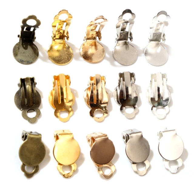 10mm 50 sztuk/partia wysokiej jakości 5 kolory Plated żelaza materiał klipy ucha, kolczyki puste/ustawienie bazy, Fit 10mm szklane kaboszony