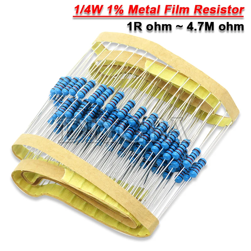 100PCS 1/4W 0R-22M 1% Metal Film Resistor 0.25W 0 2.2 10 100 120 150 220 270 330 470 1K 2.2K 4.7K 10K 100K 470K 1M 2M 4M7 Ohms