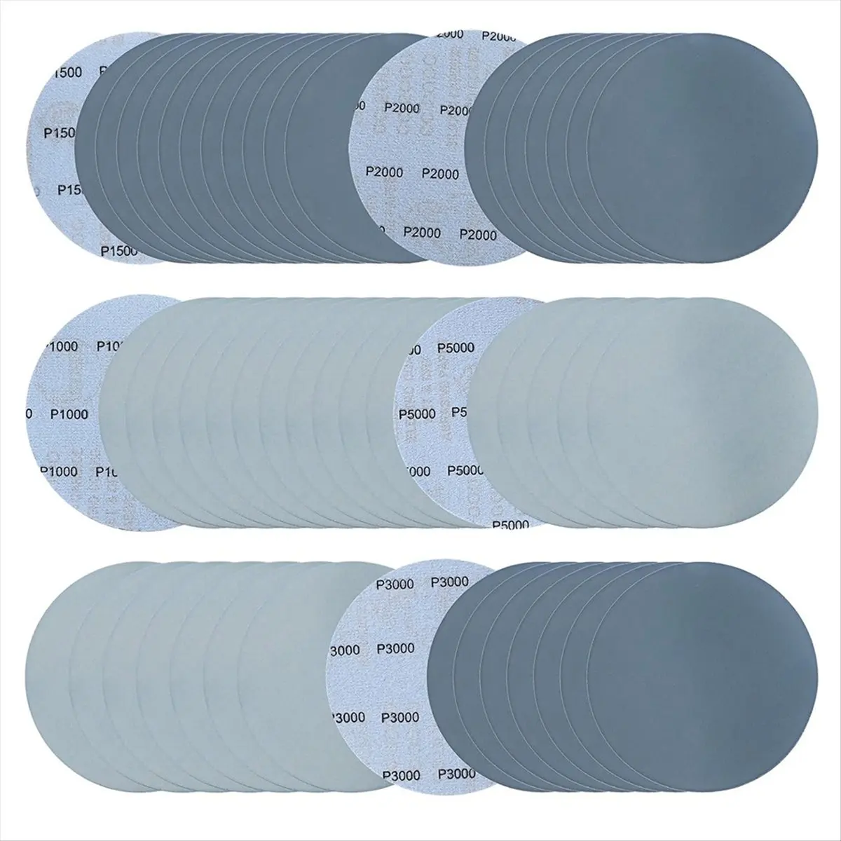 A78I 50 Pcs 6in Wet Dry Sandpapers Hook and Loop, 1000/1500/2000/3000/5000 Grit Sanding Discs Carbide Silicon Sanding Paper
