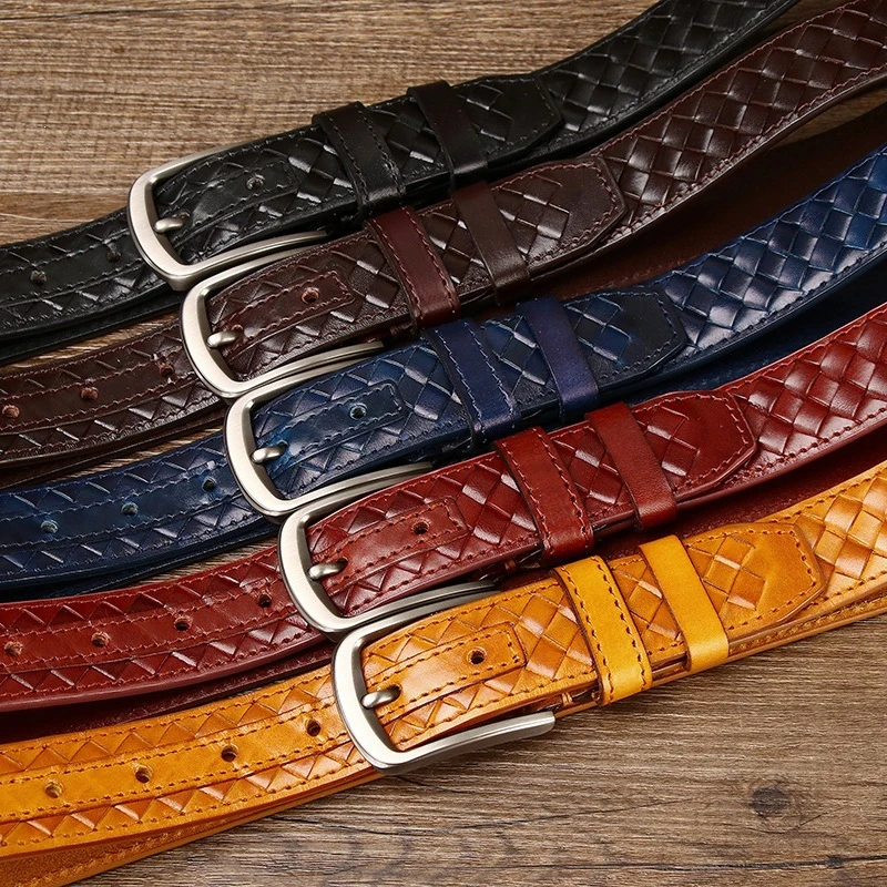 Braided Belt Handmade Luxury Cowhide Pin Buckle Genuine Leather Belt for Men High Quality Vintage Hand-woven Business Jeans Belt