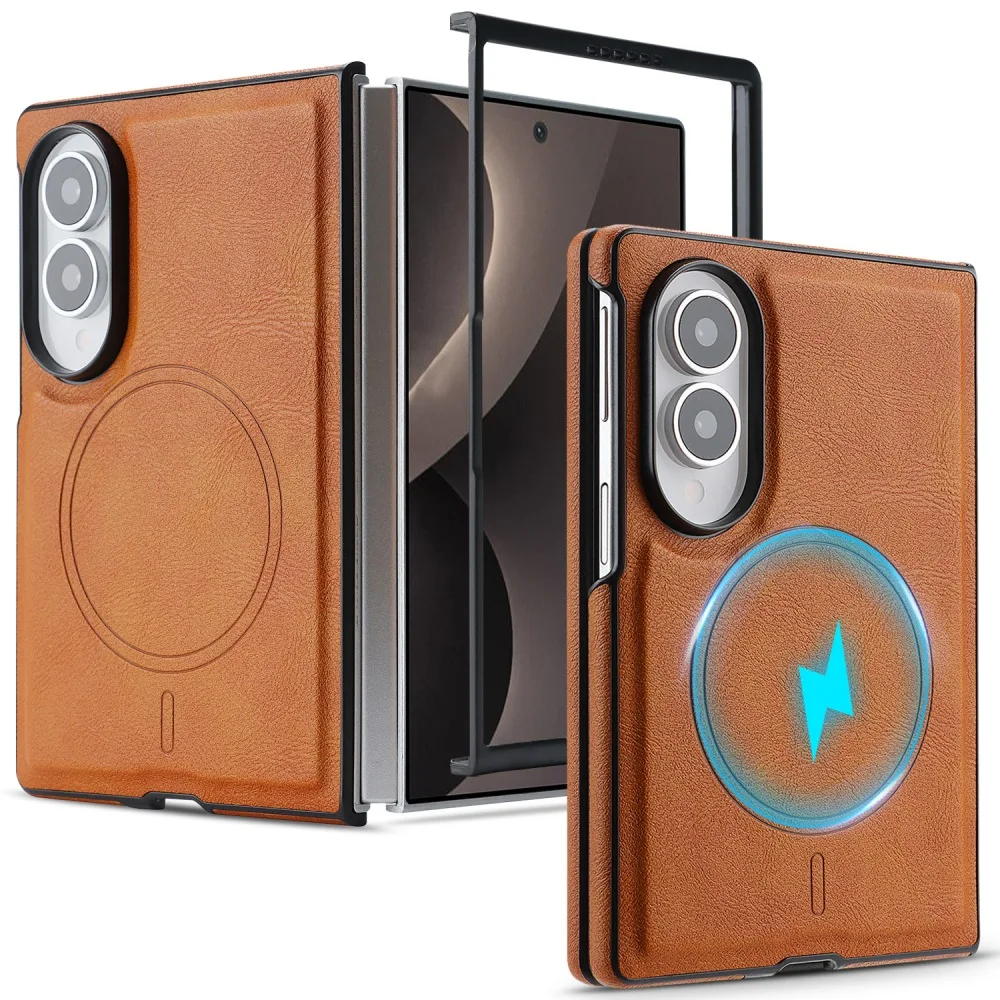 Retro Solid Color Leather Flip Cover for Samsung Galaxy Z Fold 8 with Back Supports Wireless Charging