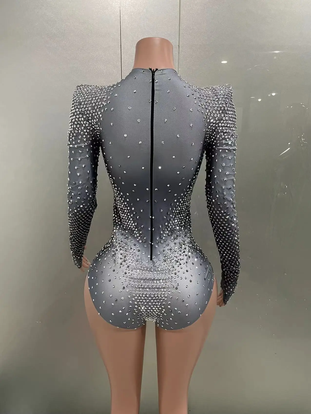 STOCK Sparkly Rhinestones Long Sleeve jumpsuit Sexy Dance Costume Drag Queen Show Performance Club Leotard Stage Wear