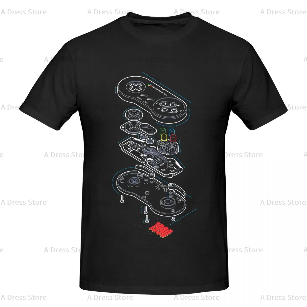 Nintendo NES Controller Parts Schematic Graphic Men's round neck Oversized T-shirt,Men's summer Vintage Casual Cotton Tee Shirt