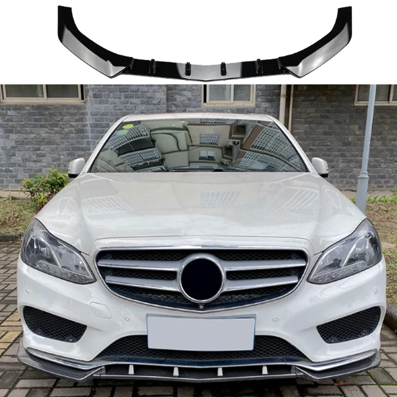 For Mercedes E Class W212 Sport Model E260 E300 2010-2016 Front Bumper Lip Splitter Canard 3PCS ABS Glossy Black Carbon Print