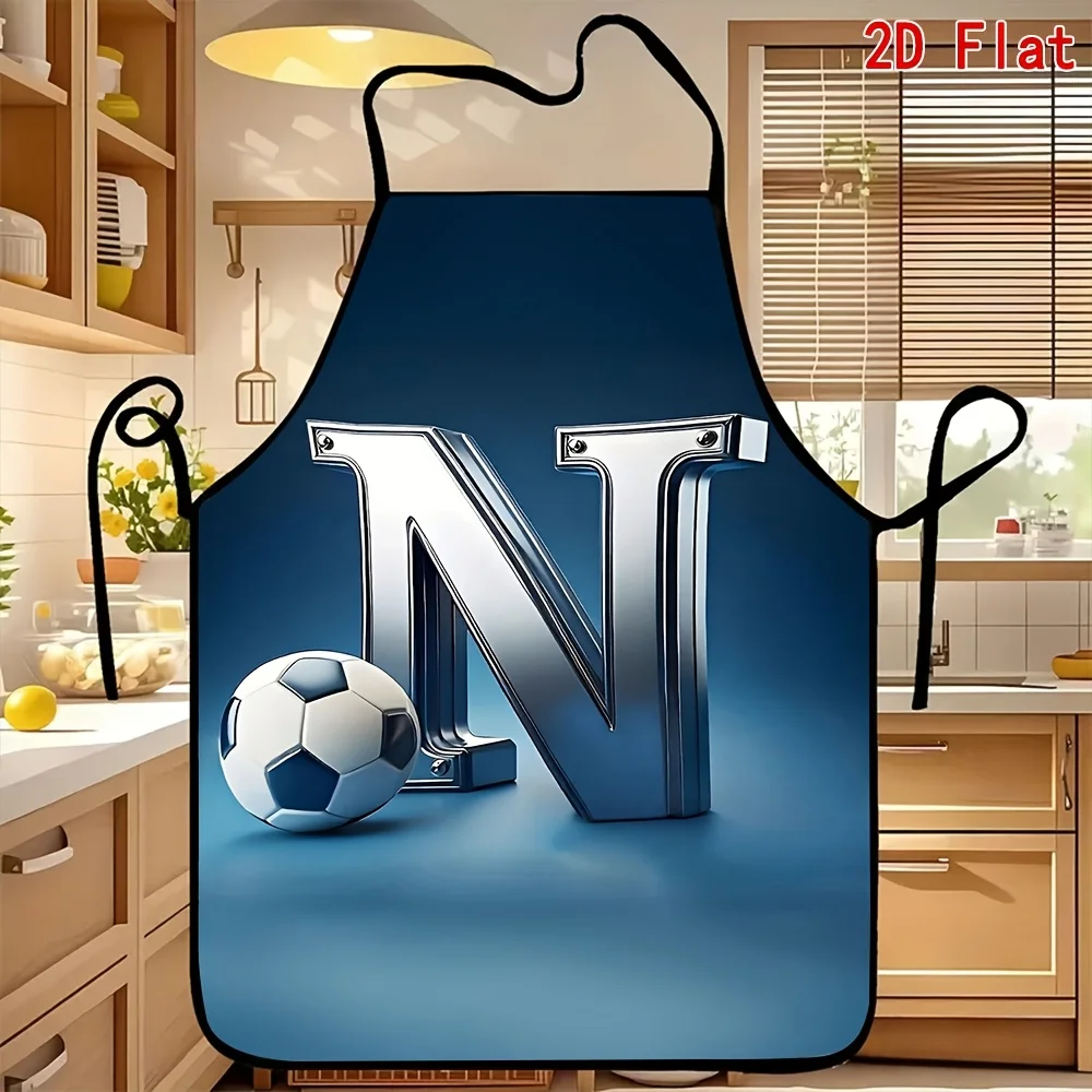 Letter N Soccer Apron, Personalized Football Kitchen Bib, Sports Lover Cooking Apron, Blue Alphabet Chef Waistcloth, Team Gift
