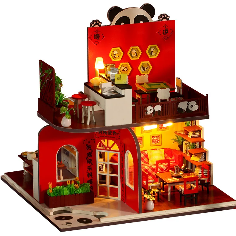 

DIY Panda New Year House Miniature Model Kit Handmade Assembly Villa Creative Birthday Gift Present
