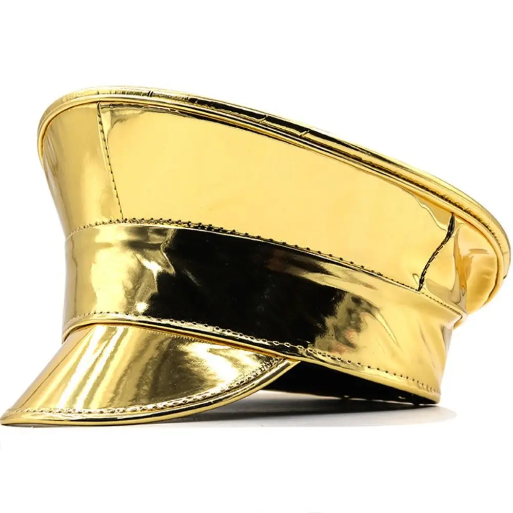 Casual Style PU Leather Laser Hats UV Protection Waterproof Leather Beret Flat Caps Sunscreen Captain Cap Festival Events