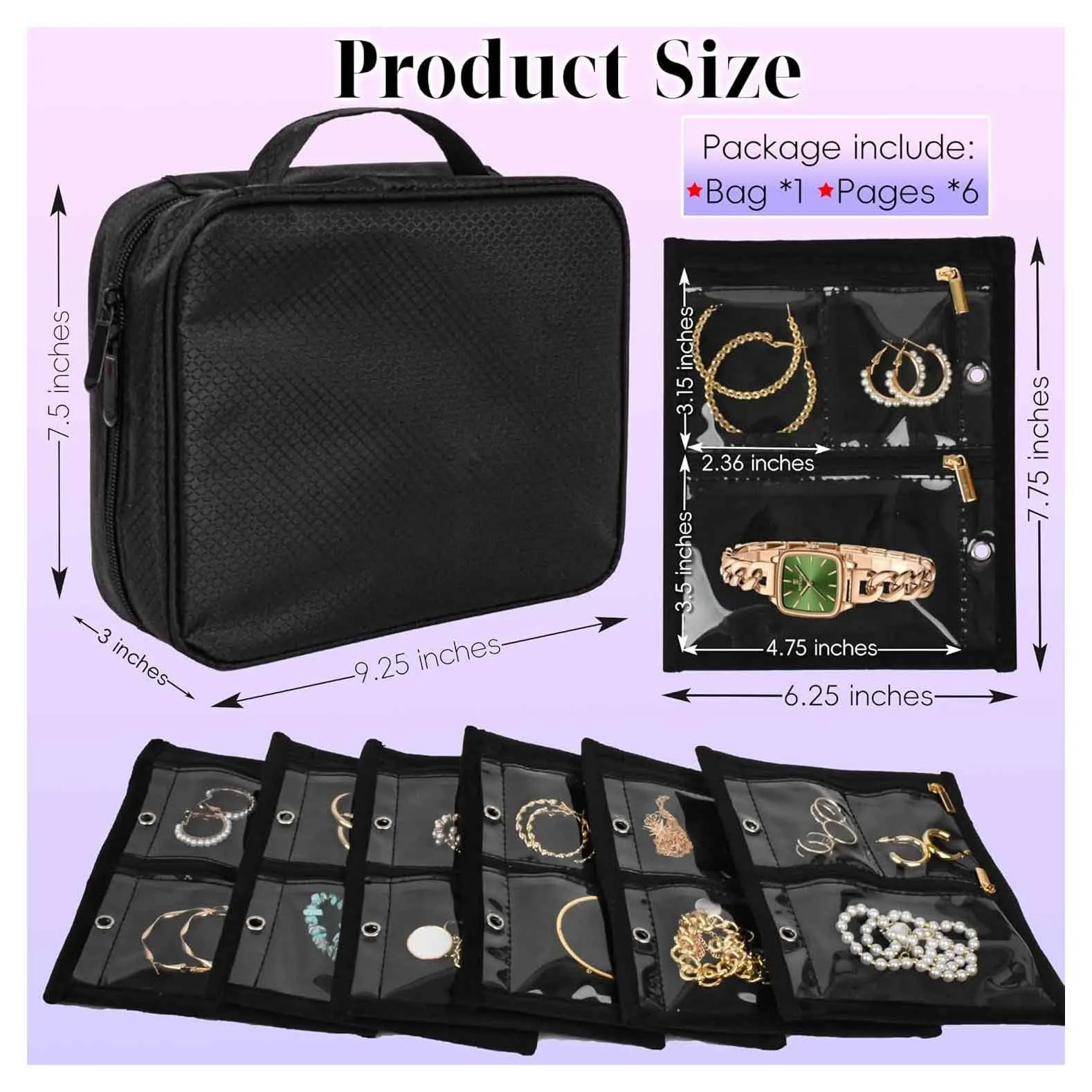 Bolsa de joyería transparente con cremallera de PVC, organizador de collares y pendientes de viaje, estilo libro multicapa