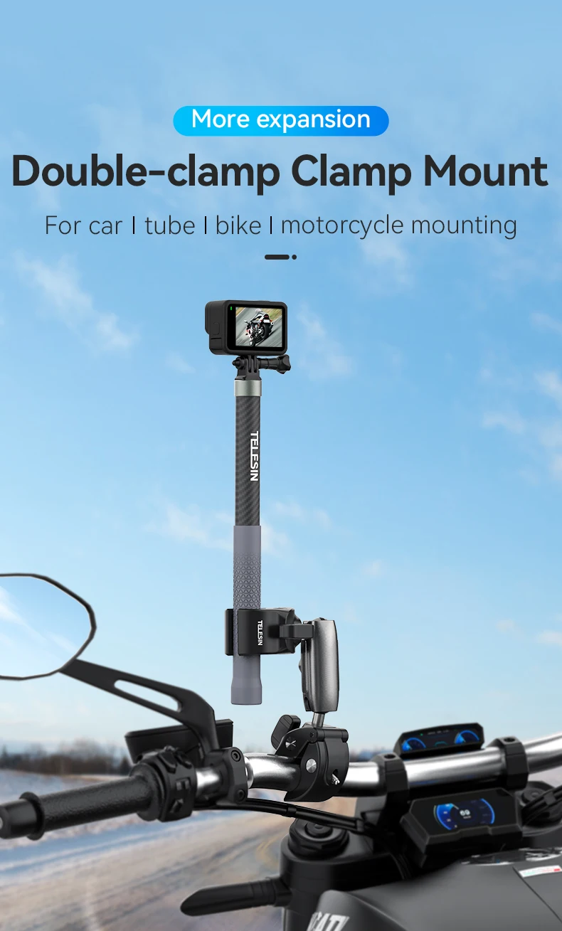 TELESIN Motorrad Fahrrad Einbeinstativ Fahrrad Lenker Panorama Halterung Unsichtbare Selfie Stick Halterung für GoPro Hero DJI Insta360 – Detail 1