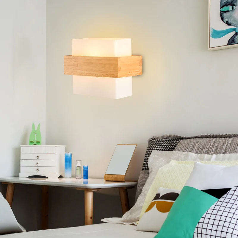 

Modern Wall Lights Bedroom Study Aisle Solid Wood Wall Lamp Dining Room Balcony Background Wall Decorative Lighting Fixture