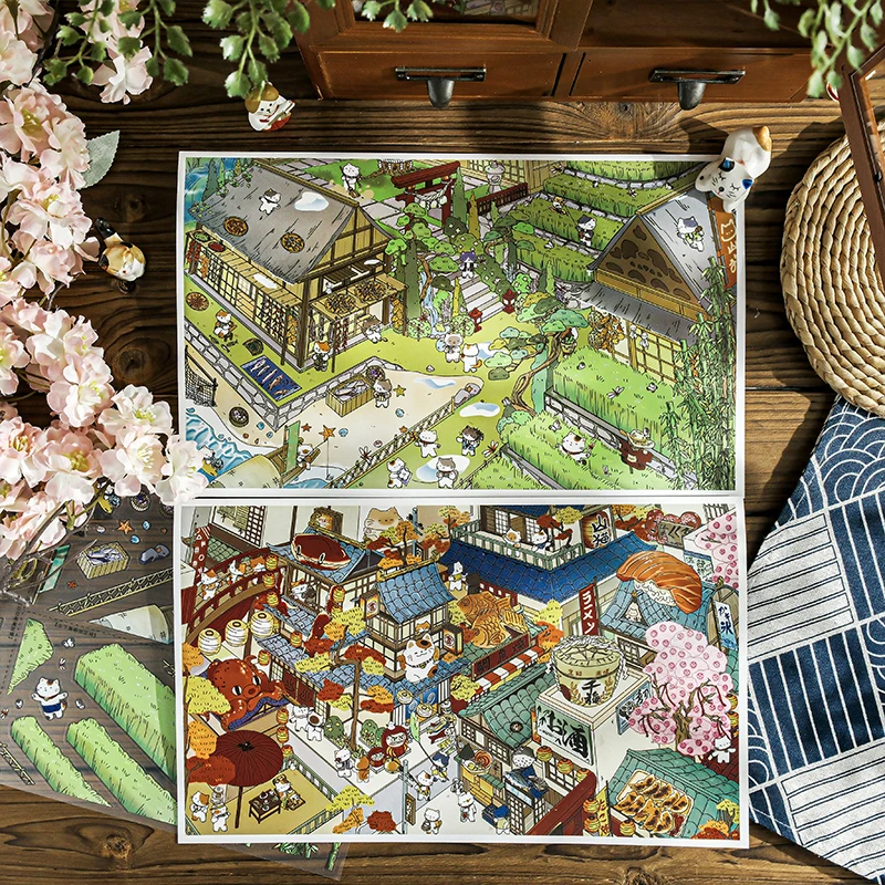 Card Lover 4 шт. [Cat House Field World Series] Пейзажные наклейки 3D Fish Power Market Shirakawa Sudden Rain Lynx Theme