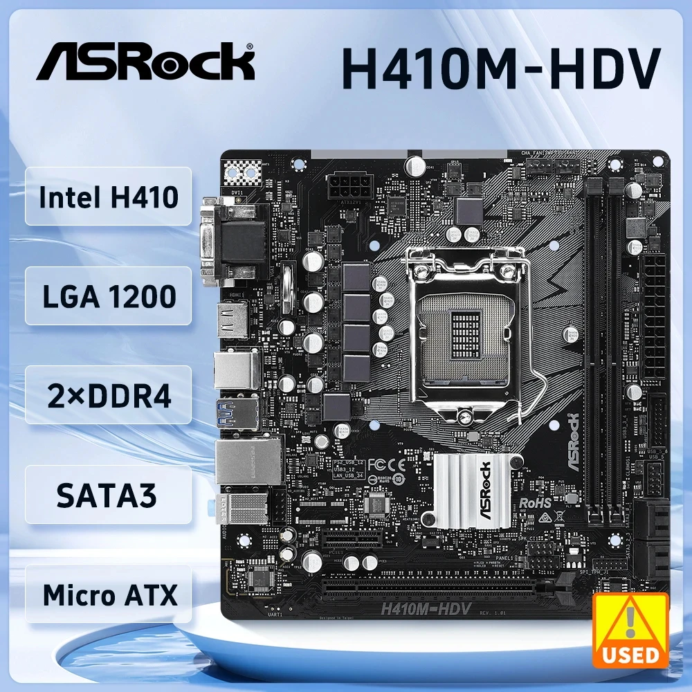 Placa base ASRock H410M-HDV Intel H410 LGA 1200 DDR4 2933MHz Micro ATX compatible con procesadores i3-10105, i7-10700, i5-10400F e i3-10100.