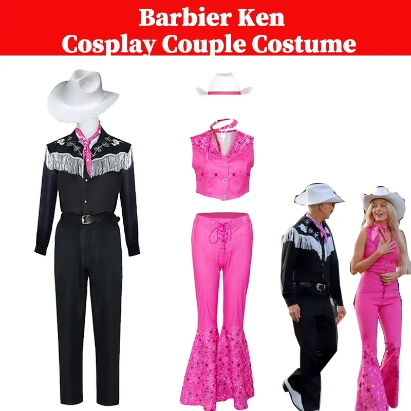 Ken barbei cosplay pareja traje de vaquero trajes mujeres hombres abrigo pantalones cinturón sombrero conjunto fantasía Halloween carnaval disfraz traje