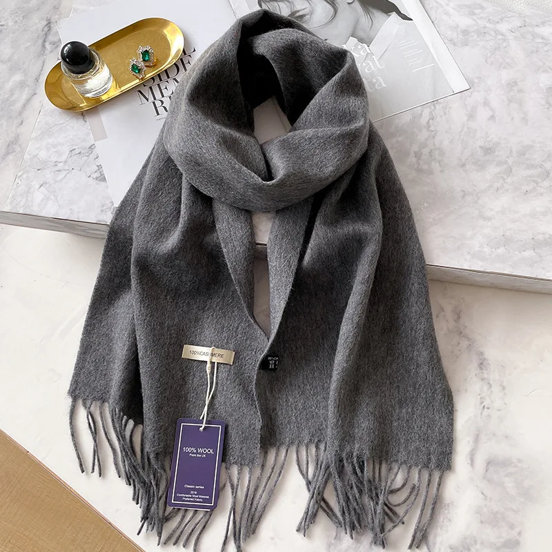 100% Cashmere Winter Design Pashmina Wool Scarf for Women Warm Thick Shawls and Wraps Female Bufanda Echarpe Tassel Muffler