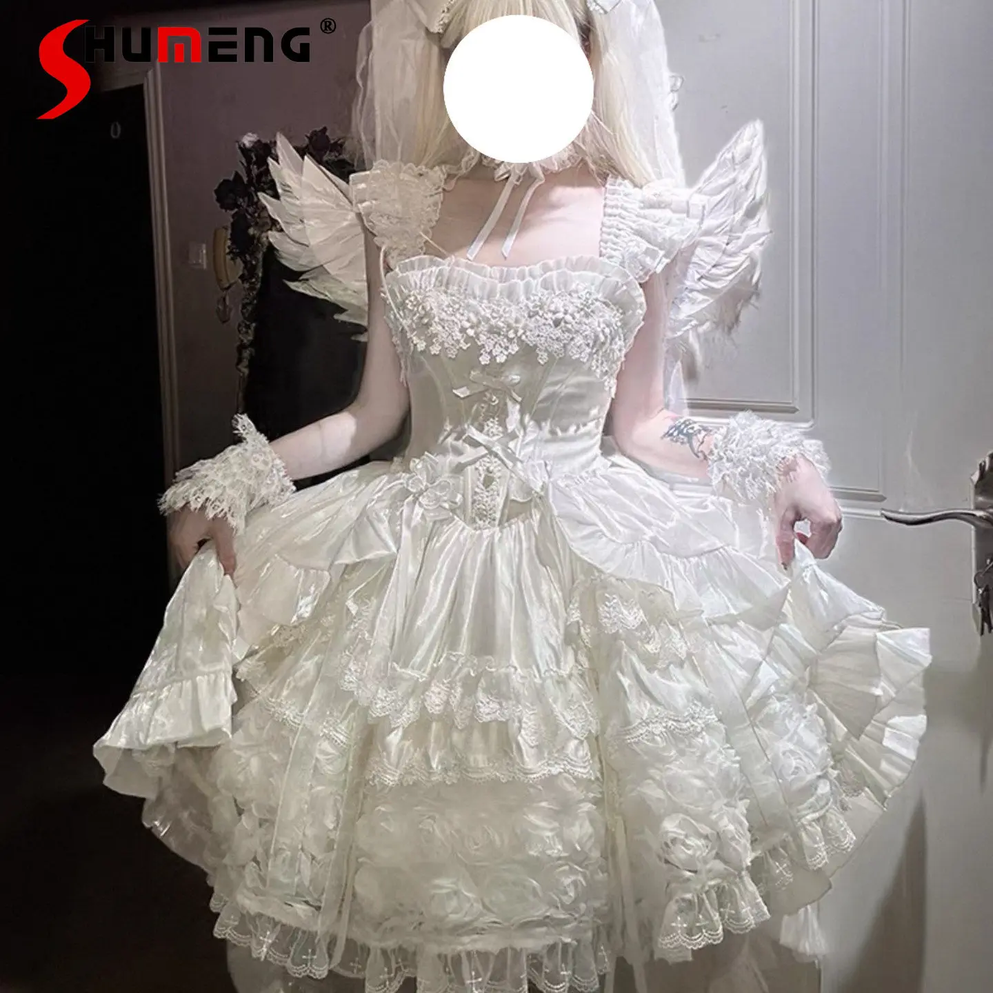 

Elegant Gorgeous Sweet Princess Birthday Party Dresses Heavy Industry Lace Bow Sweet Kawaii Graduation Lolita Dress For Women