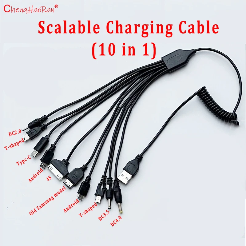 1PC Universal Scalable USB To Multi Plug Cell Phone 10 to 1 USB Cable For Samsung Xiaomi Huawei OPPO Vivo Phone Charger Cable