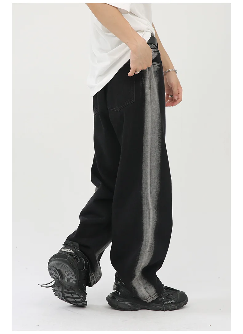 2025 ใหม่สีดําGradient Galaxyลายกางเกงยีนส์Streetแฟชั่นหลวมTie-ย้อมกลางเอวกางเกงยีนส์Slimลายความยาวกางเกง