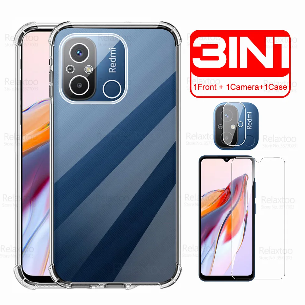 Чехол для Xiaomi Redmi 12C 3 в 1, закаленное стекло, прозрачный мягкий чехол Redmi12C Redme 12C 12 C C12 4G, силиконовые противоударные чехлы Чехол для Xiaomi Redmi 12C 3 в 1, закаленное стекло, прозрачный мягкий чехол Redmi12C Redme 12C 12 C C12 4G, силиконовые противоударные чехлы