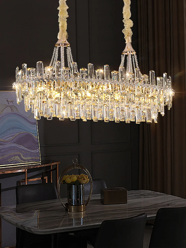 Gold Olive Pendant Lights Home Decor LED K9 Crystal Luxurious Hanging Lamps for Ceiling Living Room Chandeliers Lustre