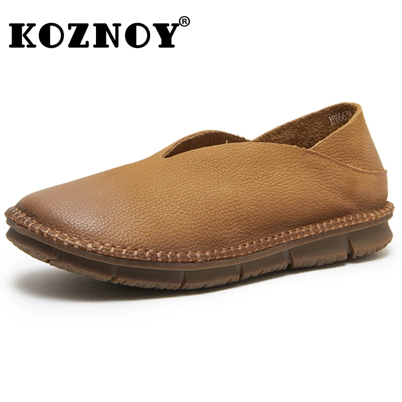 Koznoy 2.5cm Cow Suede Genuine Leather Luxury Ethnic Woman Elegance Shallow Moccasin Flats Summer Ladies Soft Soled Comfy Shoes